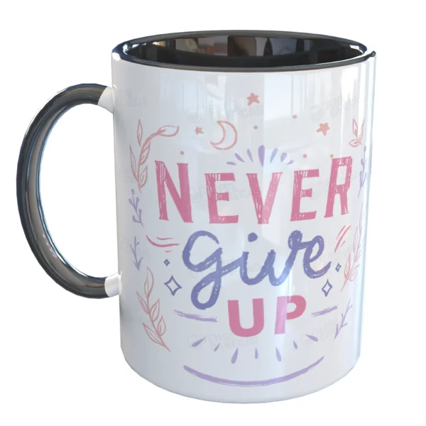 Caneca Never Give Up Motivacional